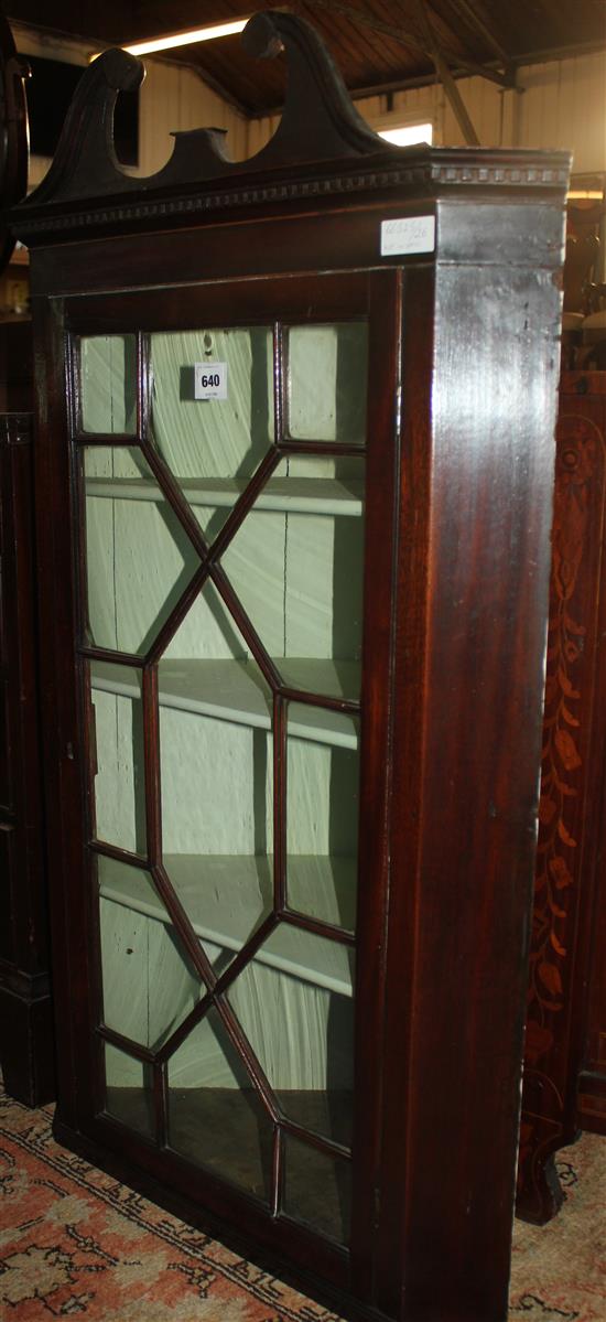 George III mahogany hanging corner cupboard